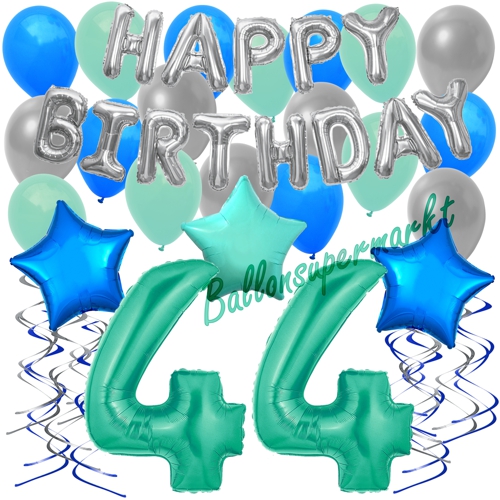 Ballons-und-Dekorations-Set-zum-44.-Geburtstag-Happy-Birthday-Aquamarin
