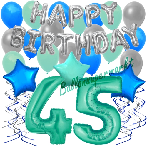 Ballons-und-Dekorations-Set-zum-45.-Geburtstag-Happy-Birthday-Aquamarin