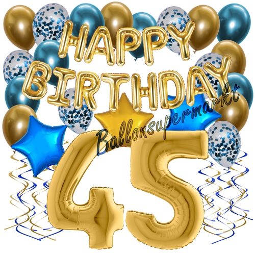 Ballons-und-Dekorations-Set-zum-45.-Geburtstag-Happy-Birthday-Chrome-Blue-and-Gold