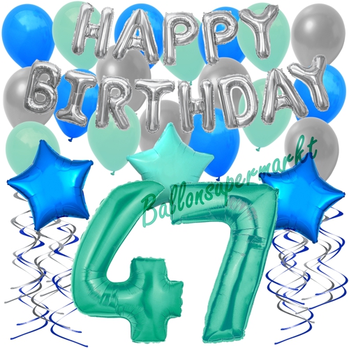 Ballons-und-Dekorations-Set-zum-47.-Geburtstag-Happy-Birthday-Aquamarin