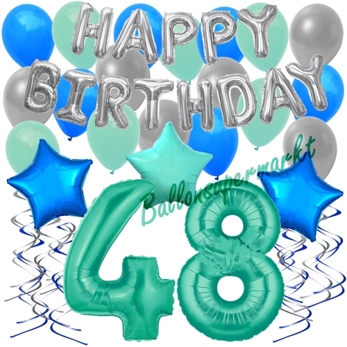 Ballons-und-Dekorations-Set-zum-48.-Geburtstag-Happy-Birthday-Aquamarin