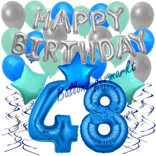 Ballons-und-Dekorations-Set-zum-48.-Geburtstag-Happy-Birthday-Blau