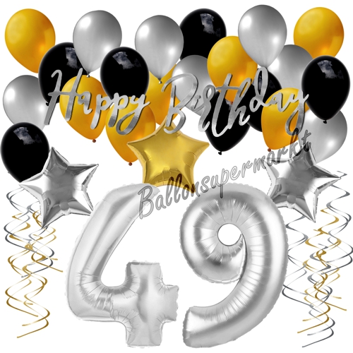 Ballons-und-Dekorations-Set-zum-49.-Geburtstag-Happy-Birthday-Silber-Gold-Schwarz