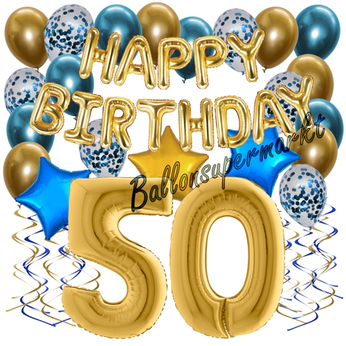 Ballons-und-Dekorations-Set-zum-50.-Geburtstag-Happy-Birthday-Chrome-Blue-and-Gold