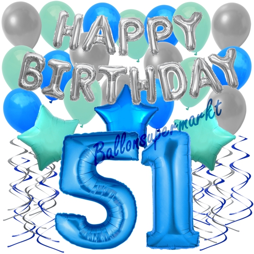 Ballons-und-Dekorations-Set-zum-51.-Geburtstag-Happy-Birthday-Blau