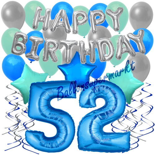 Ballons-und-Dekorations-Set-zum-52.-Geburtstag-Happy-Birthday-Blau
