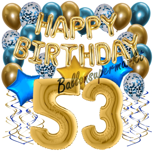 Ballons-und-Dekorations-Set-zum-53.-Geburtstag-Happy-Birthday-Chrome-Blue-and-Gold