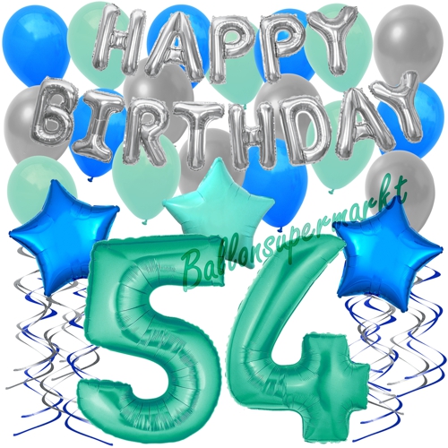 Ballons-und-Dekorations-Set-zum-54.-Geburtstag-Happy-Birthday-Aquamarin