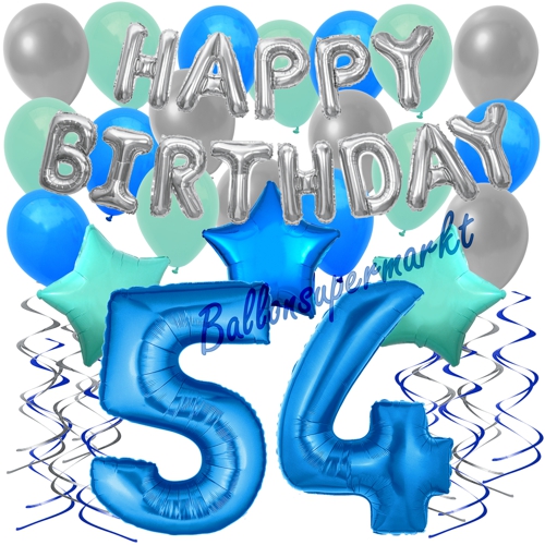Ballons-und-Dekorations-Set-zum-54.-Geburtstag-Happy-Birthday-Blau