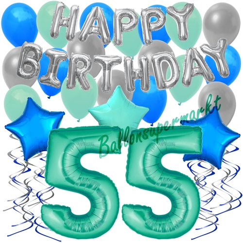 Ballons-und-Dekorations-Set-zum-55.-Geburtstag-Happy-Birthday-Aquamarin