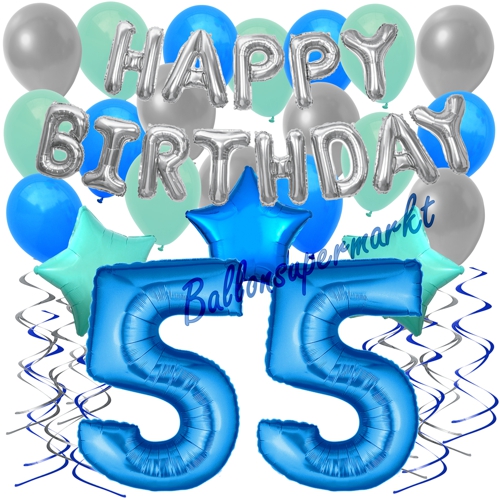 Ballons-und-Dekorations-Set-zum-55.-Geburtstag-Happy-Birthday-Blau