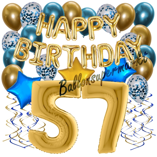 Ballons-und-Dekorations-Set-zum-57.-Geburtstag-Happy-Birthday-Chrome-Blue-and-Gold