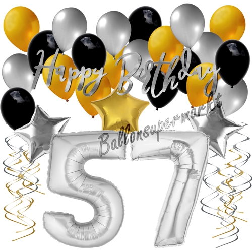 Ballons-und-Dekorations-Set-zum-57.-Geburtstag-Happy-Birthday-Silber-Gold-Schwarz