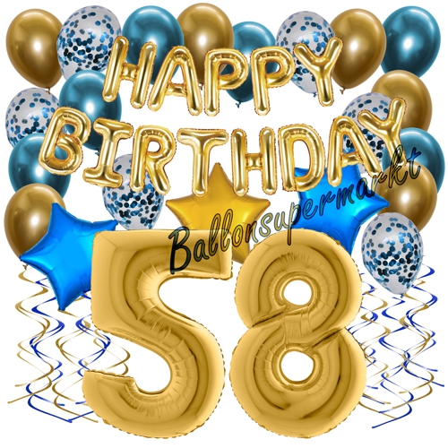 Ballons-und-Dekorations-Set-zum-58.-Geburtstag-Happy-Birthday-Chrome-Blue-and-Gold