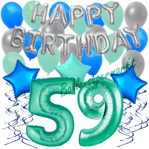 Ballons-und-Dekorations-Set-zum-59.-Geburtstag-Happy-Birthday-Aquamarin
