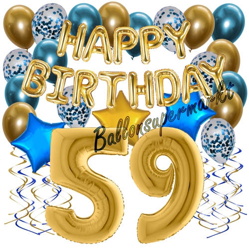 Ballons-und-Dekorations-Set-zum-59.-Geburtstag-Happy-Birthday-Chrome-Blue-and-Gold