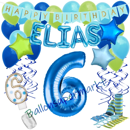 Ballons-und-Dekorations-Set-zum-6.-Geburtstag-Happy-Birthday-Blau-mit-Namen