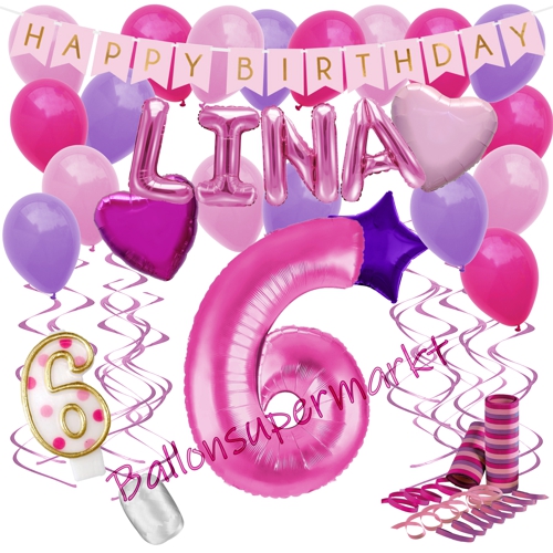 Ballons-und-Dekorations-Set-zum-6.-Geburtstag-Happy-Birthday-Pink-mit-Namen