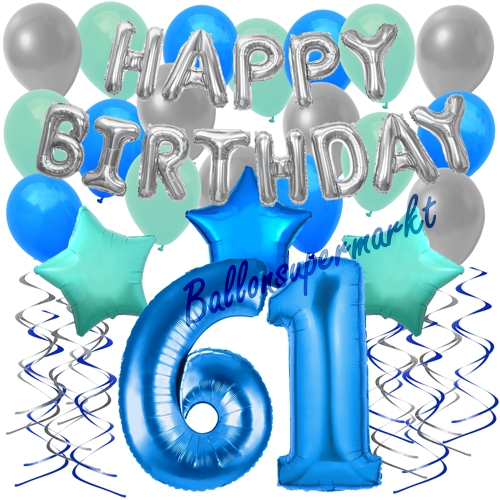 Ballons-und-Dekorations-Set-zum-61.-Geburtstag-Happy-Birthday-Blau