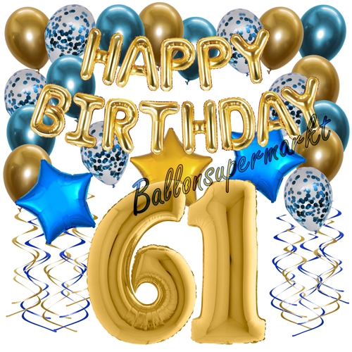 Ballons-und-Dekorations-Set-zum-61.-Geburtstag-Happy-Birthday-Chrome-Blue-and-Gold