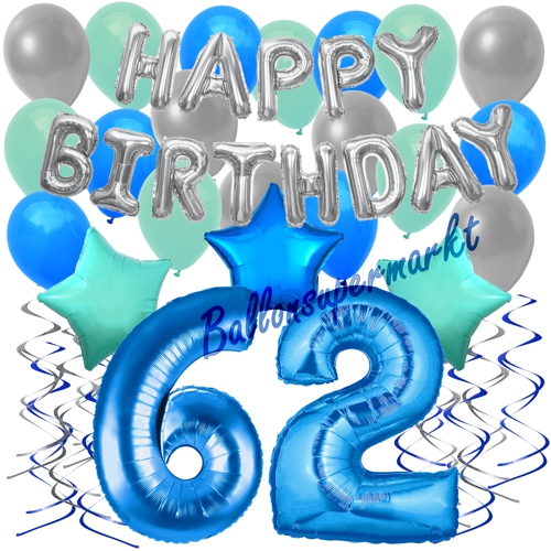 Ballons-und-Dekorations-Set-zum-62.-Geburtstag-Happy-Birthday-Blau