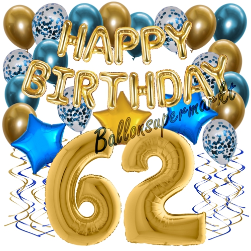 Ballons-und-Dekorations-Set-zum-62.-Geburtstag-Happy-Birthday-Chrome-Blue-and-Gold
