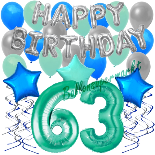 Ballons-und-Dekorations-Set-zum-63.-Geburtstag-Happy-Birthday-Aquamarin