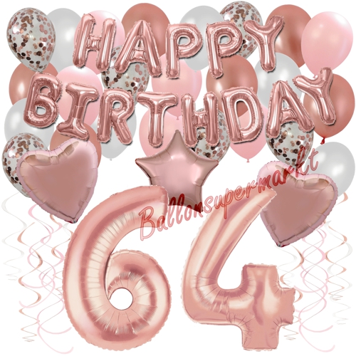 Ballons-und-Dekorations-Set-zum-64.-Geburtstag-Happy-Birthday-Rosegold