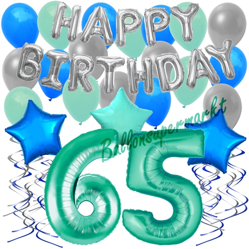 Ballons-und-Dekorations-Set-zum-65.-Geburtstag-Happy-Birthday-Aquamarin