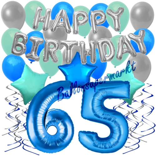 Ballons-und-Dekorations-Set-zum-65.-Geburtstag-Happy-Birthday-Blau
