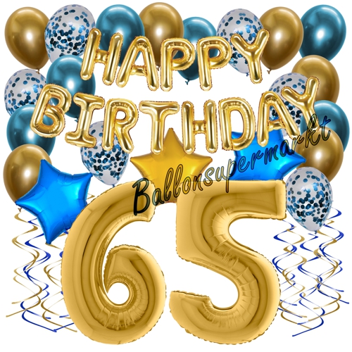 Ballons-und-Dekorations-Set-zum-65.-Geburtstag-Happy-Birthday-Chrome-Blue-and-Gold
