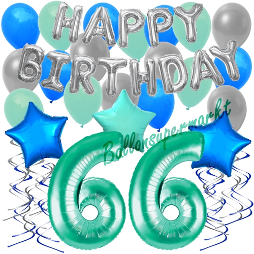Ballons-und-Dekorations-Set-zum-66.-Geburtstag-Happy-Birthday-Aquamarin