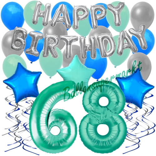 Ballons-und-Dekorations-Set-zum-68.-Geburtstag-Happy-Birthday-Aquamarin