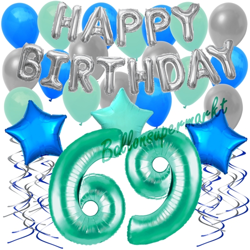 Ballons-und-Dekorations-Set-zum-69.-Geburtstag-Happy-Birthday-Aquamarin