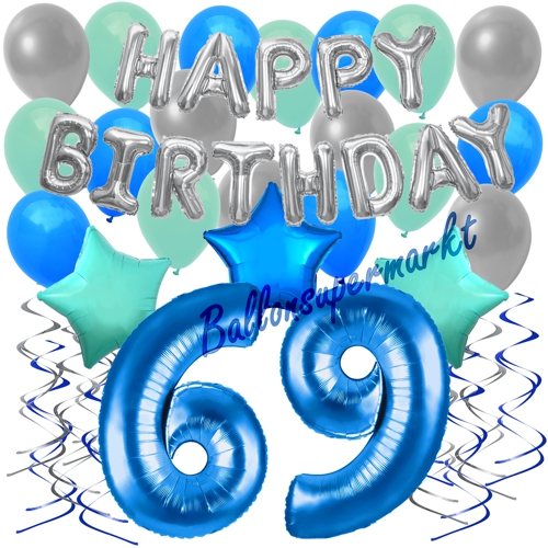 Ballons-und-Dekorations-Set-zum-69.-Geburtstag-Happy-Birthday-Blau