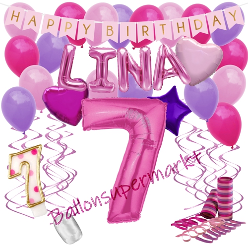 Ballons-und-Dekorations-Set-zum-7.-Geburtstag-Happy-Birthday-Pink-mit-Namen