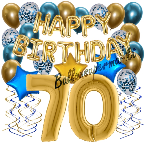 Ballons-und-Dekorations-Set-zum-70.-Geburtstag-Happy-Birthday-Chrome-Blue-and-Gold