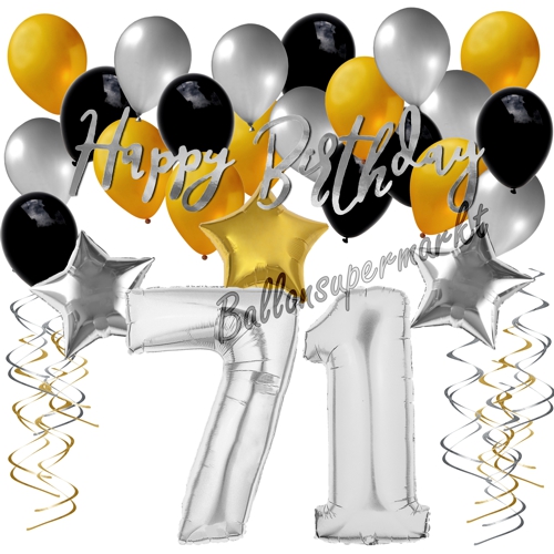 Ballons-und-Dekorations-Set-zum-71.-Geburtstag-Happy-Birthday-Silber-Gold-Schwarz