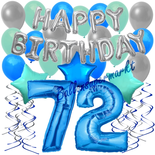 Ballons-und-Dekorations-Set-zum-72.-Geburtstag-Happy-Birthday-Blau