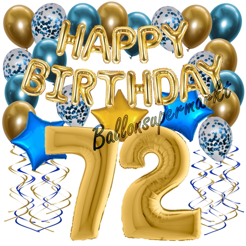 Ballons-und-Dekorations-Set-zum-72.-Geburtstag-Happy-Birthday-Chrome-Blue-and-Gold