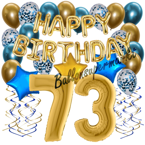 Ballons-und-Dekorations-Set-zum-73.-Geburtstag-Happy-Birthday-Chrome-Blue-and-Gold