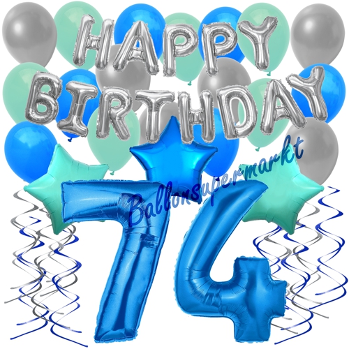 Ballons-und-Dekorations-Set-zum-74.-Geburtstag-Happy-Birthday-Blau