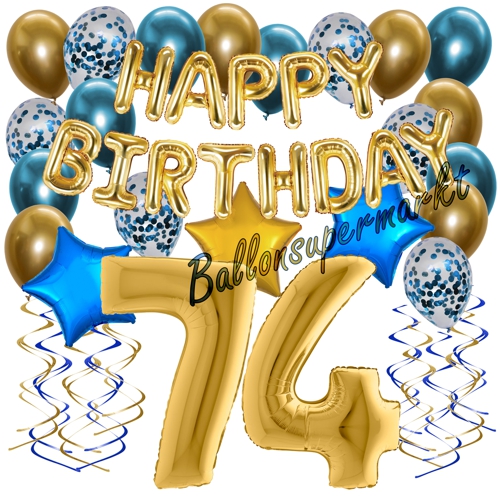 Ballons-und-Dekorations-Set-zum-74.-Geburtstag-Happy-Birthday-Chrome-Blue-and-Gold