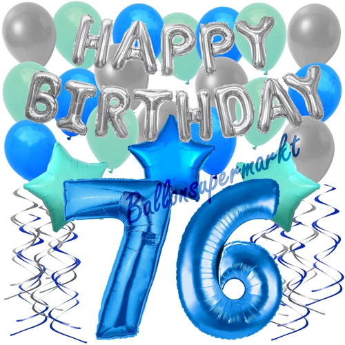 Ballons-und-Dekorations-Set-zum-76.-Geburtstag-Happy-Birthday-Blau