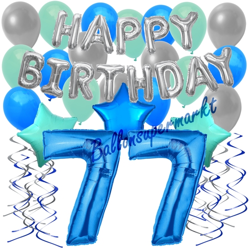 Ballons-und-Dekorations-Set-zum-77.-Geburtstag-Happy-Birthday-Blau