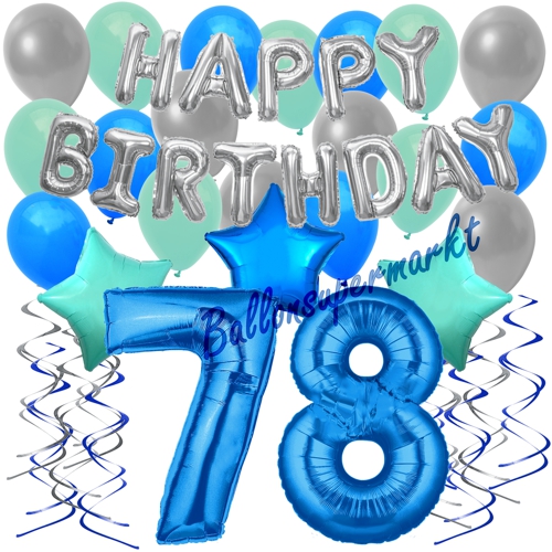 Ballons-und-Dekorations-Set-zum-78.-Geburtstag-Happy-Birthday-Blau