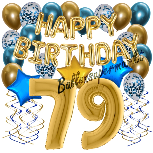 Ballons-und-Dekorations-Set-zum-79.-Geburtstag-Happy-Birthday-Chrome-Blue-and-Gold