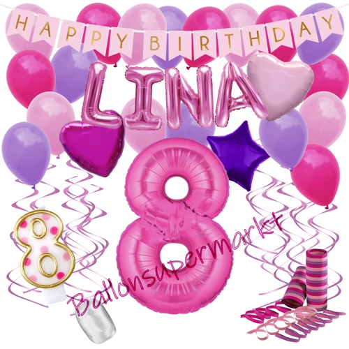 Ballons-und-Dekorations-Set-zum-8.-Geburtstag-Happy-Birthday-Pink-mit-Namen
