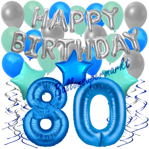 Ballons-und-Dekorations-Set-zum-80.-Geburtstag-Happy-Birthday-Blau