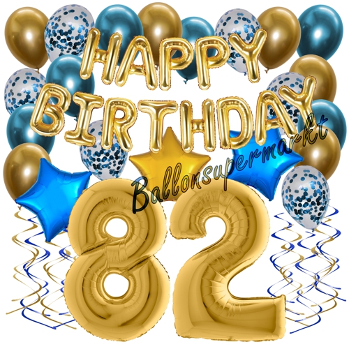 Ballons-und-Dekorations-Set-zum-82.-Geburtstag-Happy-Birthday-Chrome-Blue-and-Gold